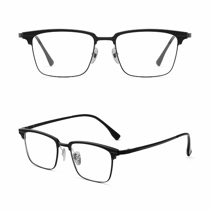 Yimaruili Men's Full Rim Square Aluminum Magnesium Titanium Eyeglasses 9205 Full Rim Yimaruili Eyeglasses Black  