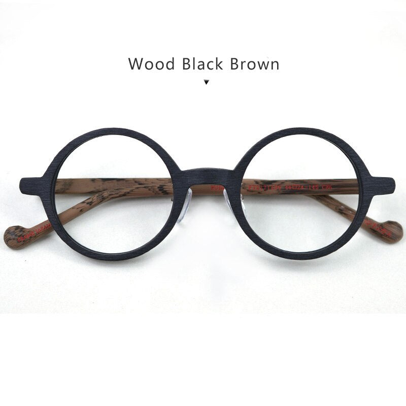Hdcrafter Unisex Full Rim Round Wood Eyeglasses Ft21711109 Full Rim Hdcrafter Eyeglasses Black Brown-C86  