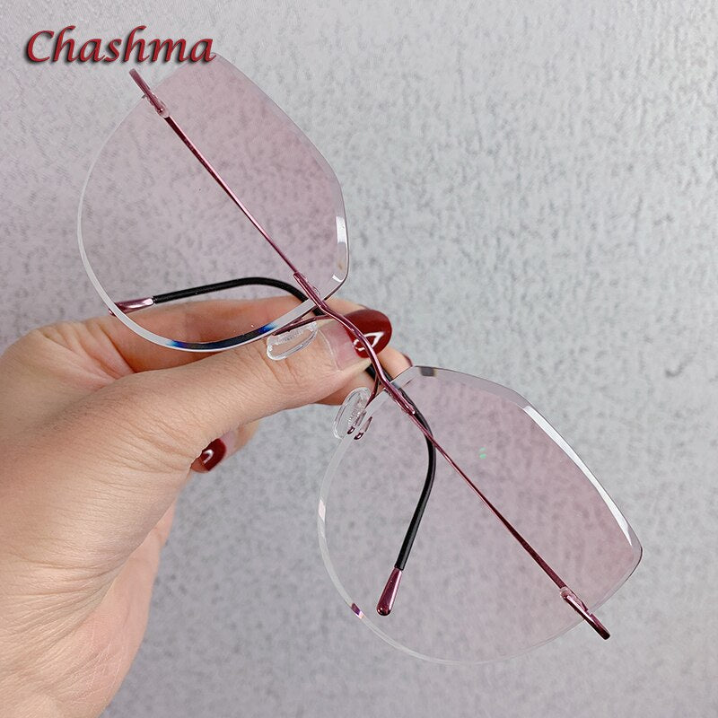 Chashma Ochki Women's Rimless Square Cat Eye Titanium Eyeglasses 6074 Tinted Lenses Rimless Chashma Ochki Pink  