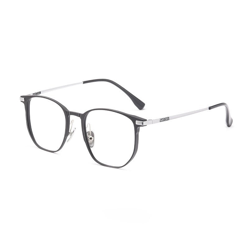 KatKani Unisex Full Rim Square Aluminum Magnesium Titanium Frame Eyeglasses 5066m Full Rim KatKani Eyeglasses Black Silver  