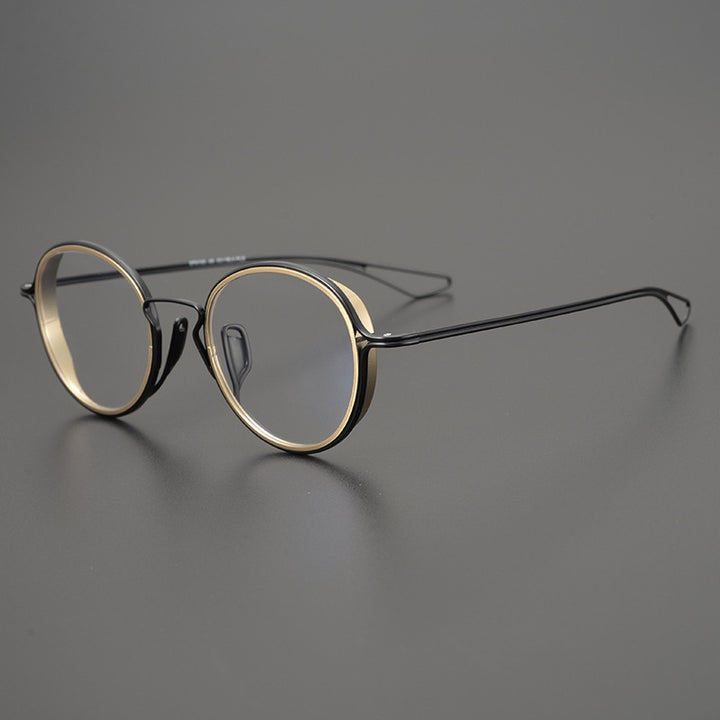CCSpace Unisex Full Rim Round Handcrafted Frame Eyeglasses 54619 Full Rim CCspace Gold-black China 