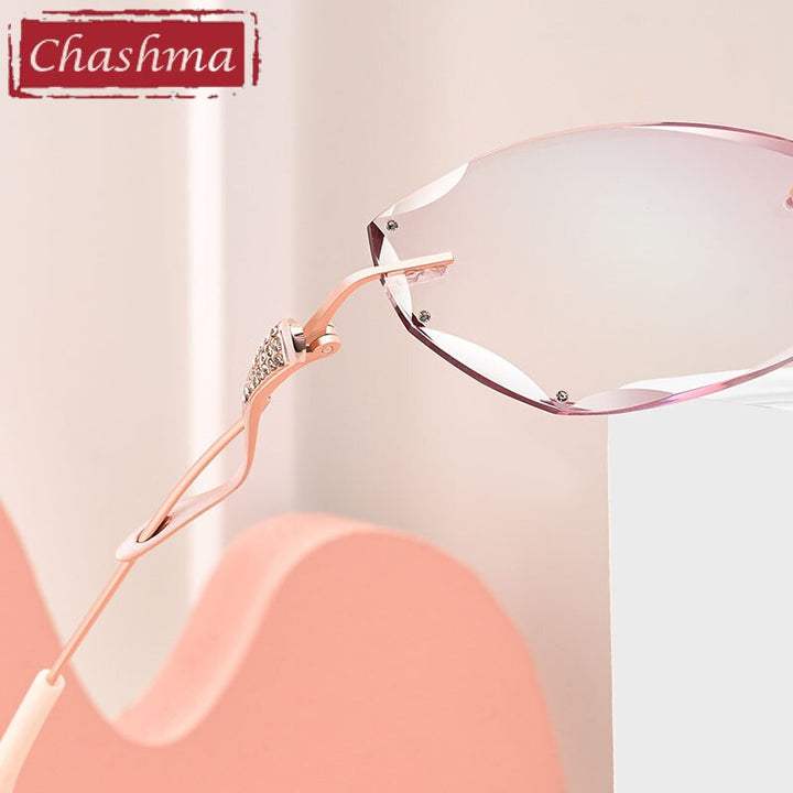 Chashma Women's  Rimless Rectangle Titanium Frame Diamond Trimmed Eyeglasses 5847 Rimless Chashma   