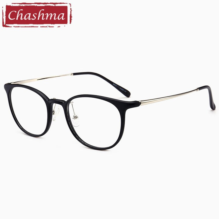 Chashma Unisex TR 90 Titanium Round Full Rim Frame Eyeglasses 90039 Full Rim Chashma Bright Black Silver  