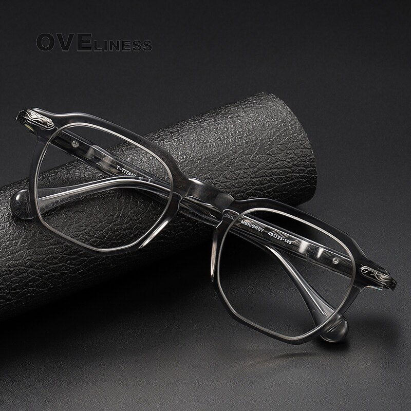 Oveliness Unisex Full Rim Square Acetate Titanium Eyeglasses 80855 Full Rim Oveliness   