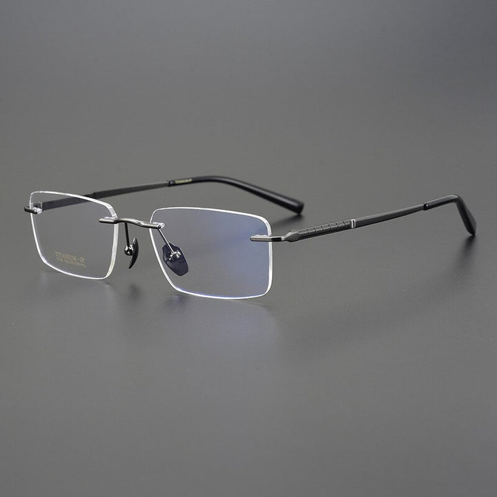 Bclear Men's Rimless Square Titanium Eyeglasses Mys91106 Rimless Bclear Gray  