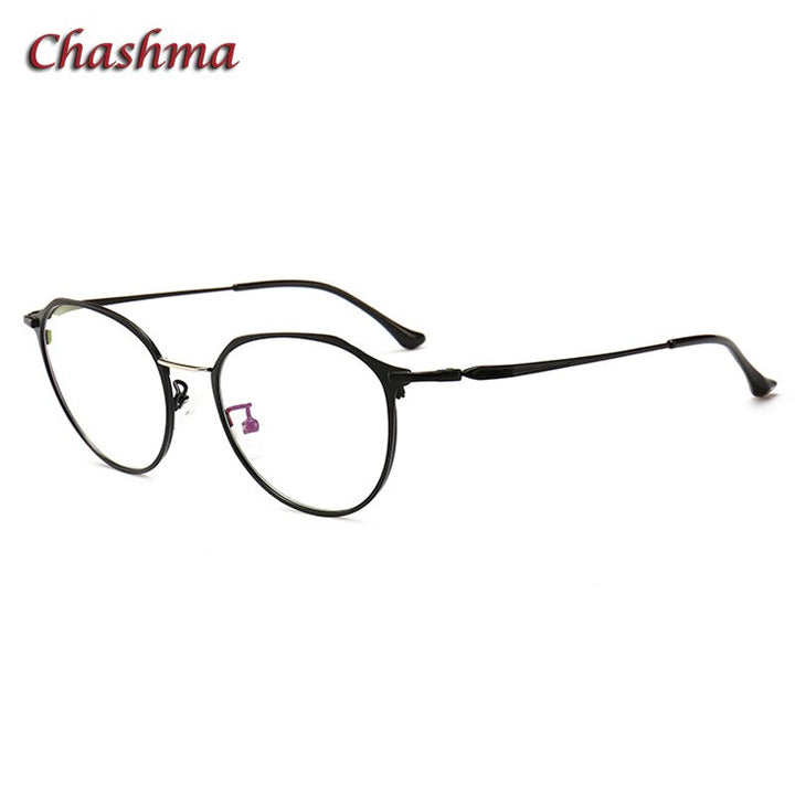 Chashma Ochki Women's Full Rim Round Stainless Steel Eyeglasses 00001 Full Rim Chashma Ochki Black Gold  