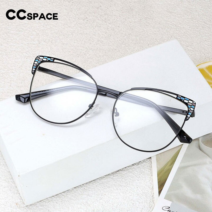 CCSpace Women's Full Rim Oval Cat Eye Alloy Frame Eyeglasses 54471 Full Rim CCspace   