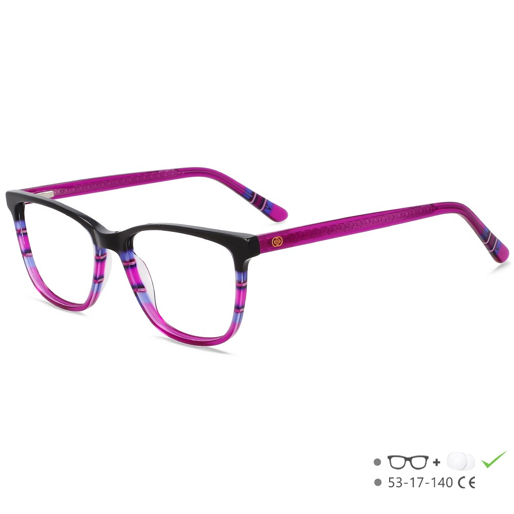 CCSpace Unisex Full Rim Square Acetate Eyeglasses 55614 Full Rim CCspace Purple China 
