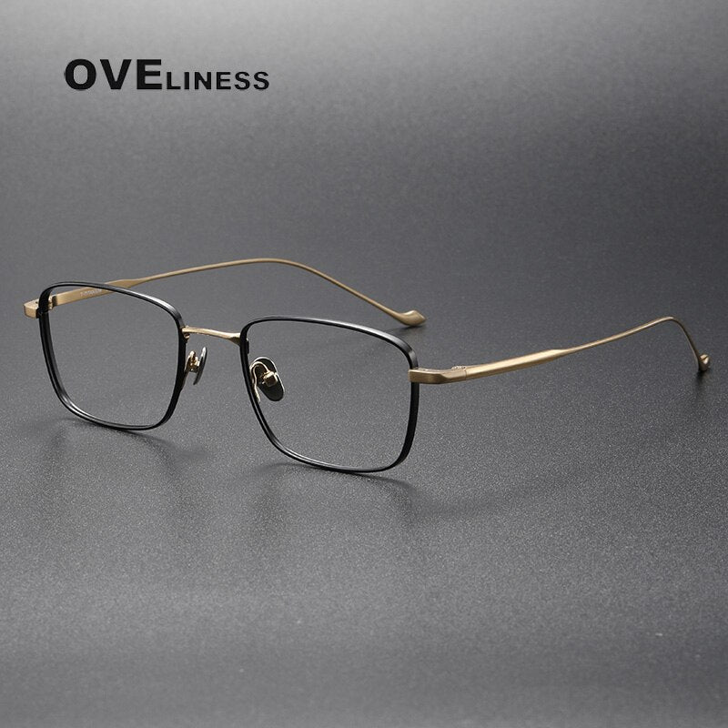 Oveliness Unisex Full Rim Square Titanium Eyeglasses  Chordf Full Rim Oveliness black gold  