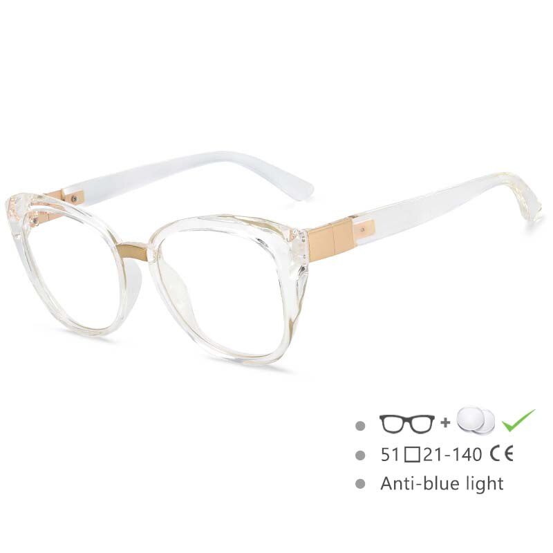 CCSpace Women's Full Rim Oversized Square Cat Eye Resin Frame Eyeglasses 48092 Full Rim CCspace China Clear 