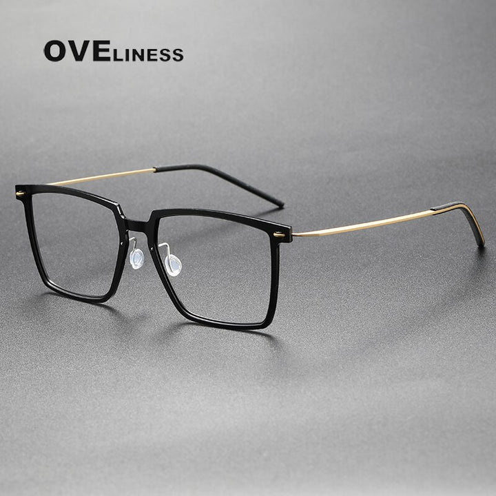 Oveliness Unisex Full Rim Square Acetate Titanium Eyeglasses Full Rim Oveliness shiny black gold  