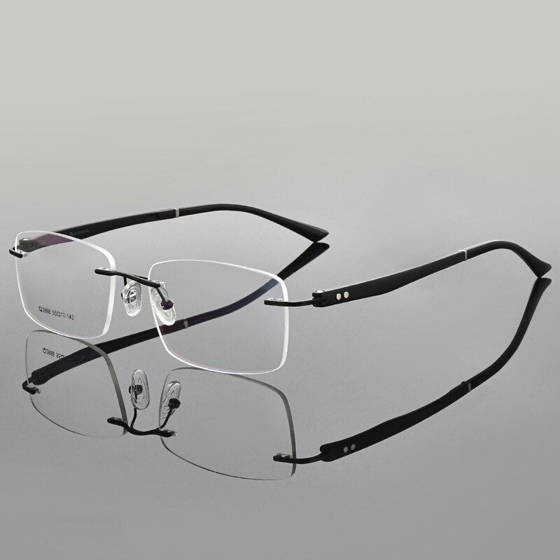 Gmei Men's Rimless Square Titanium Alloy Screwless Eyeglasses Q2666 Rimless Gmei Optical Black  