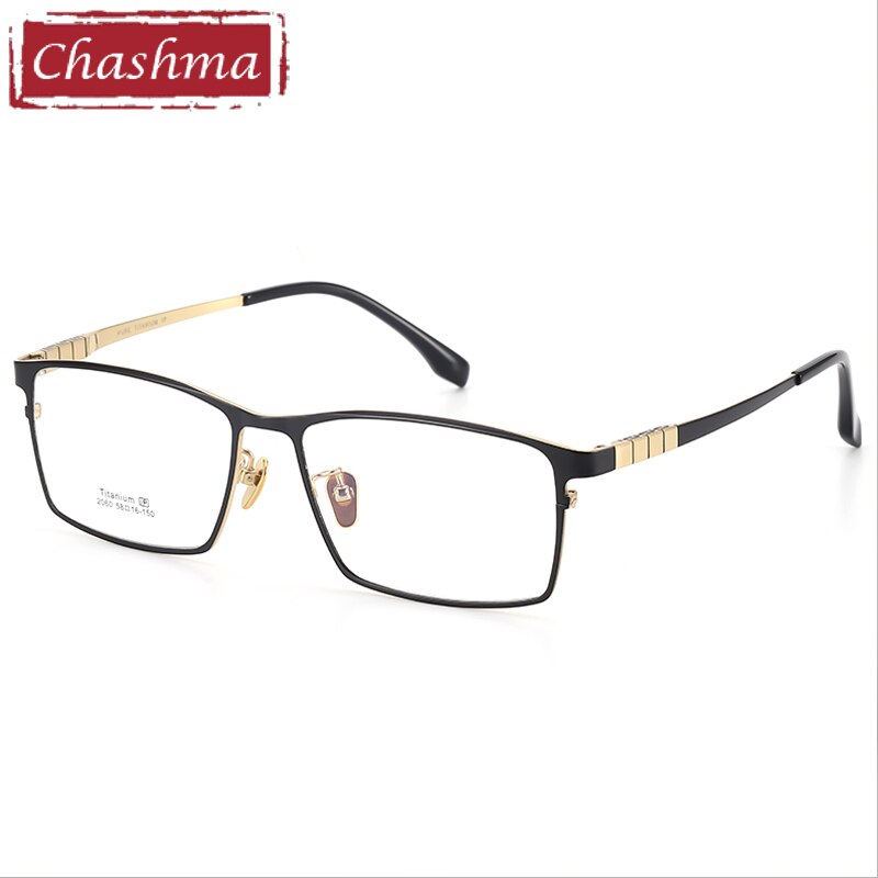 Chashma Ottica Men's Full Rim Oversized Square Titanium Eyeglasses 2060 Full Rim Chashma Ottica Black Gold  
