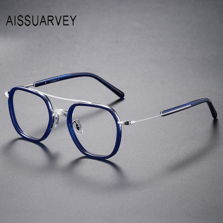 Aissuarvey Men's Eyeglasses Titanium Ip Acetate Double Bridge Full Rim 13.3g Full Rim Aissuarvey Eyeglasses Blue CN 