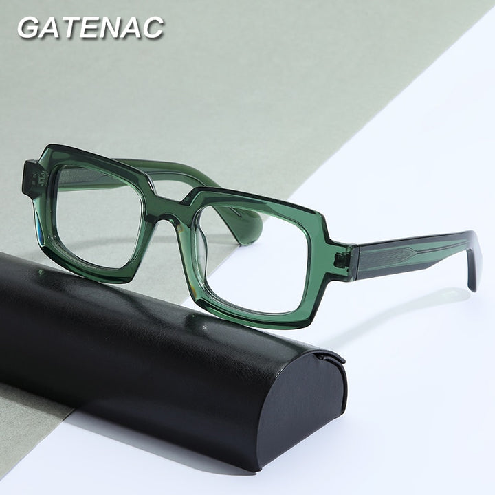 Gatenac Unisex Full Rim Square Handcrafted Acetate Frame Eyeglasses Gxyj822 Full Rim Gatenac   