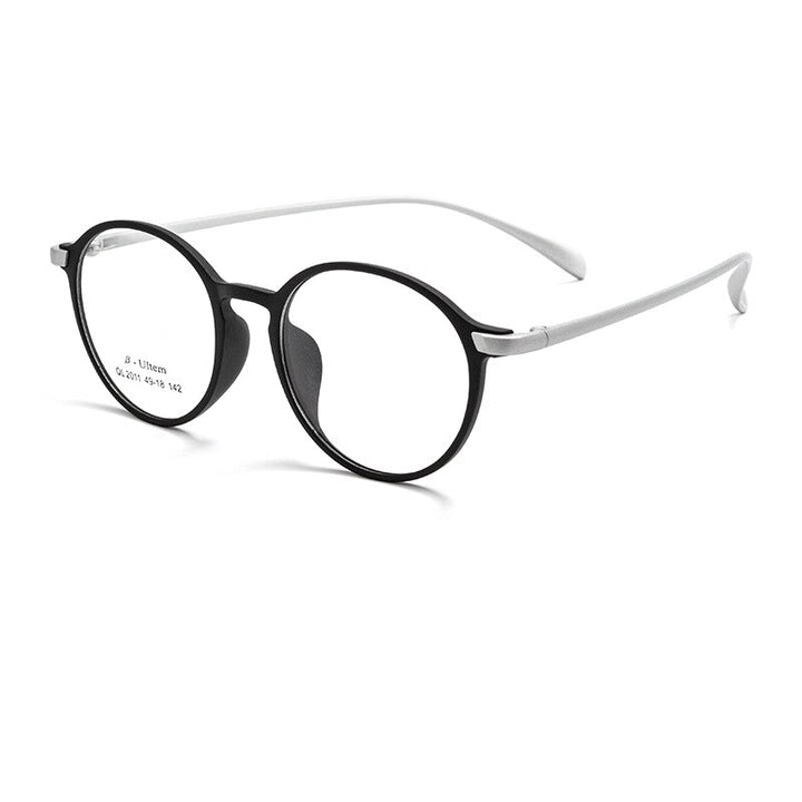 KatKani Unisex Full Rim Round Ultem Steel Eyeglasses 2011ql Full Rim KatKani Eyeglasses Black Silver  