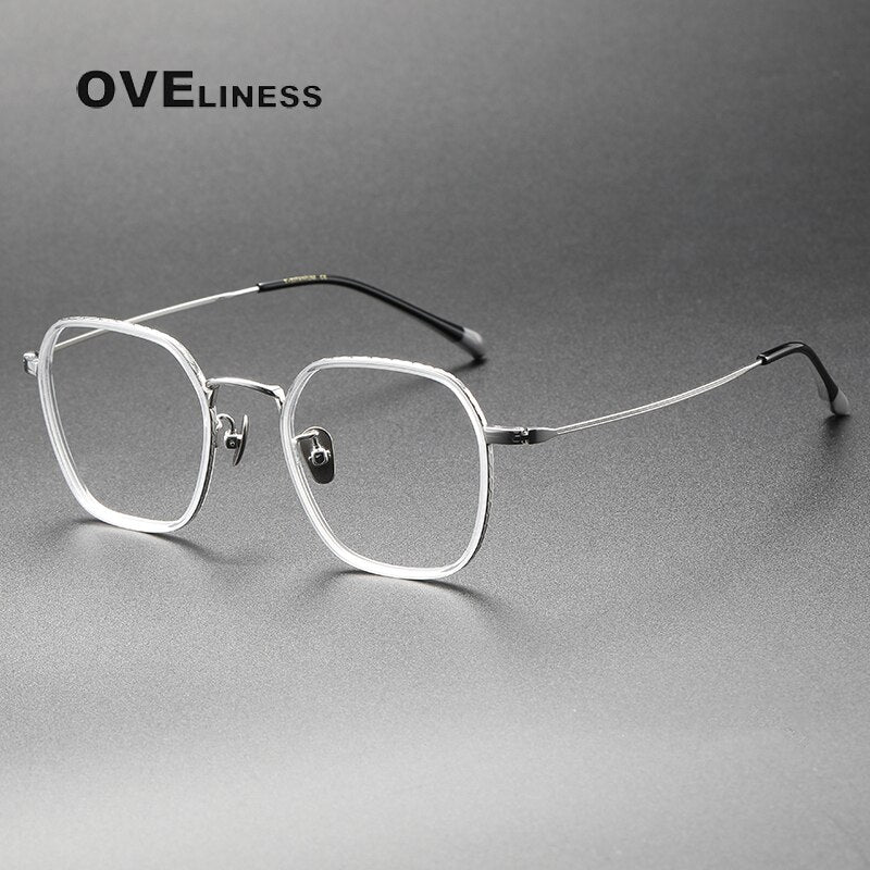 Oveliness Unisex Full Rim Square Acetate Titanium Eyeglasses 8505 Full Rim Oveliness transparent silver  