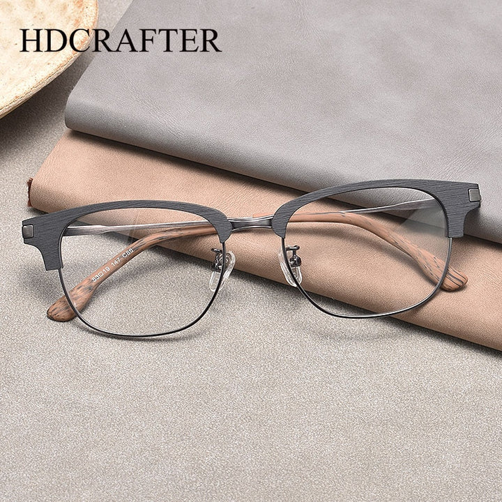 Hdcrafter Men's Full Rim Square Wood Eyeglasses GA00345 Full Rim Hdcrafter Eyeglasses   