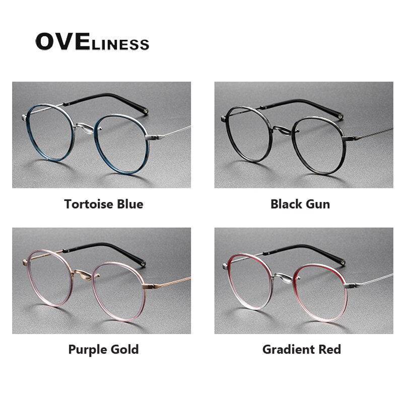 Oveliness Unisex Full Rim Round Acetate Titanium Eyeglasses 1825 Full Rim Oveliness   