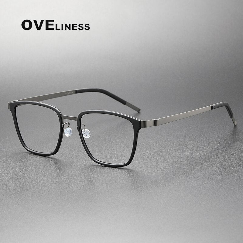 Oveliness Unisex Full Rim Square Screwless Acetate Titanium Eyeglasses 9749 Full Rim Oveliness black gun  