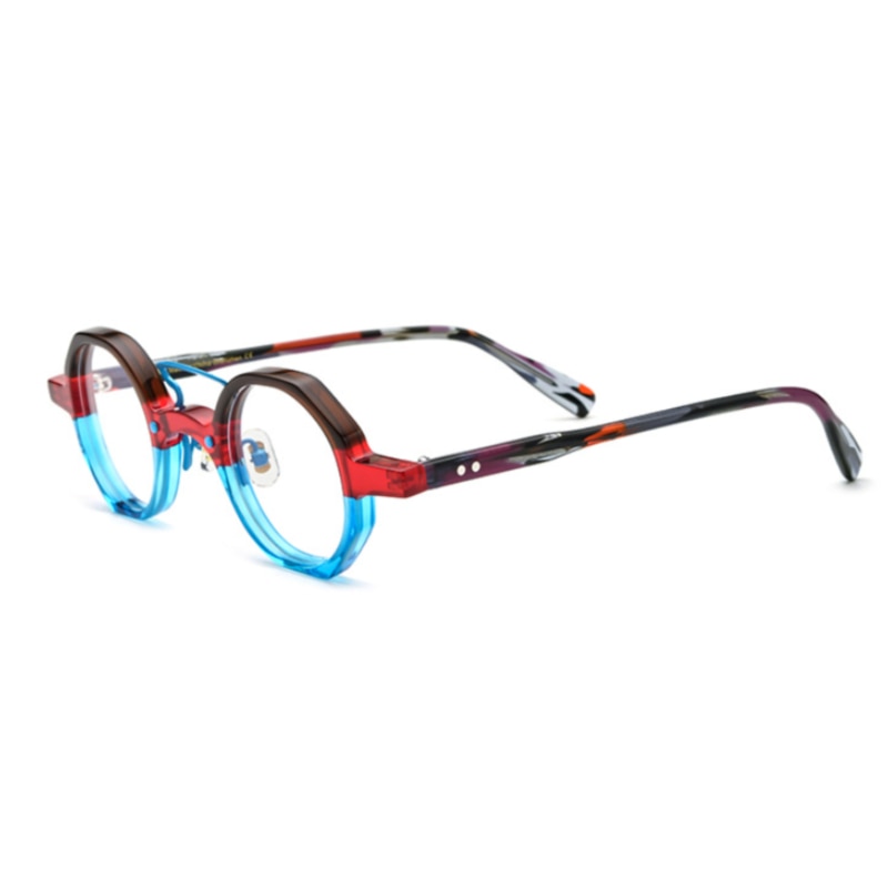 CCspace Unisex Full Rim Irregular Round Double Bridge Acetate Eyeglasses 54699 Full Rim CCspace blue-red China 