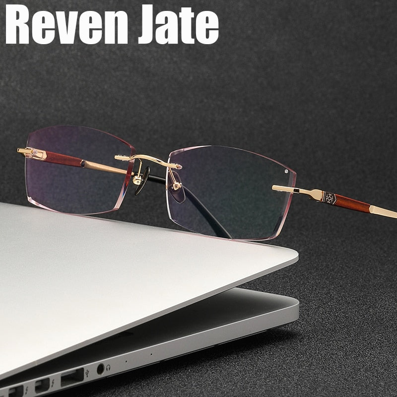 Reven Jate Men's Rimless Square Titanium Wood Leg Eyeglasses 3016 Rimless Reven Jate   