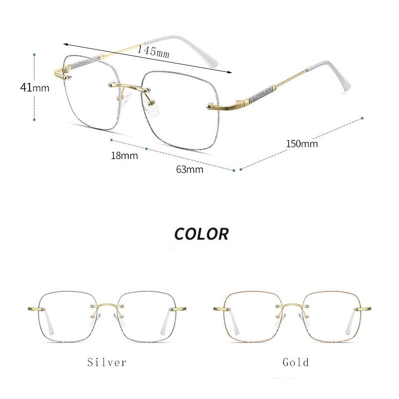 Hdcrafter Unisex Rimless Square Alloy Anti Blue Reading Glasses 6001 Reading Glasses Hdcrafter Eyeglasses   