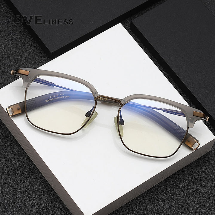 Oveliness Unisex Full Rim Square Titanium Acetate Eyeglasses Dlx107 Full Rim Oveliness   