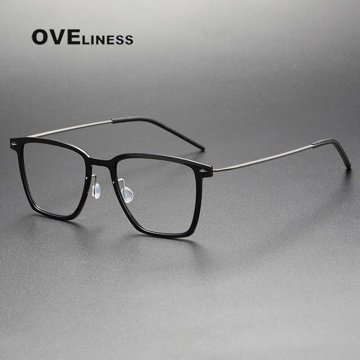 Oveliness Unisex Full Rim Round Square Screwless Acetate Titanium Eyeglasses 6554 Full Rim Oveliness Shiny black  