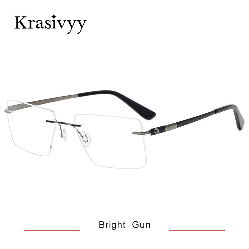 Krasivyy Men's Rimless Square Screwless Titanium Eyeglasses Kr5015 Rimless Krasivyy Bright Gun CN 