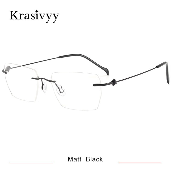 Krasivyy Men's Rimless Square Screwless Titanium Eyeglasses Kr5008 Rimless Krasivyy Matt Black CN 