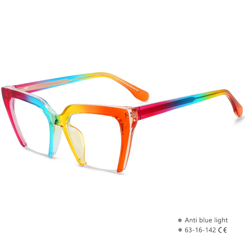 CCspace Women's Semi Rim Cat Eye Tr 90 Titanium Eyeglasses 55581 Semi Rim CCspace China C8Rainbow 