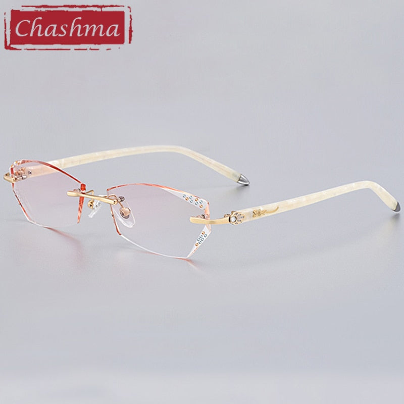 Chashma Women's Rimless Rectangle Titanium Frame Eyeglasses 58069 Rimless Chashma Gold with Brown  