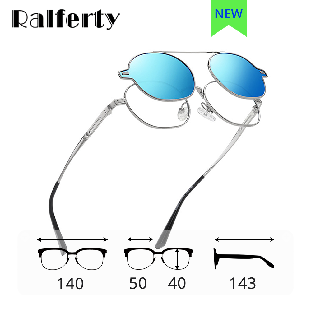Ralferty Unisex Full Rim Oval Alloy Eyeglasses With Clip On Polarized Sunglasses D8802 Clip On Sunglasses Ralferty   