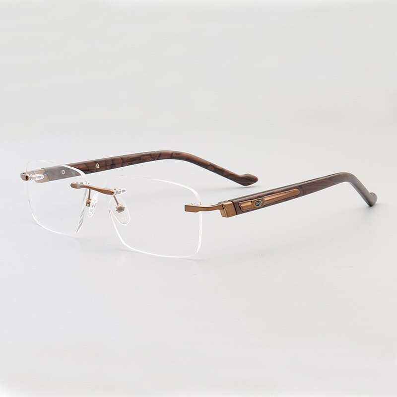 Muzz Men's Rimless Square Acetate Titanium Eyeglasses 108 Rimless Muzz Auburn  