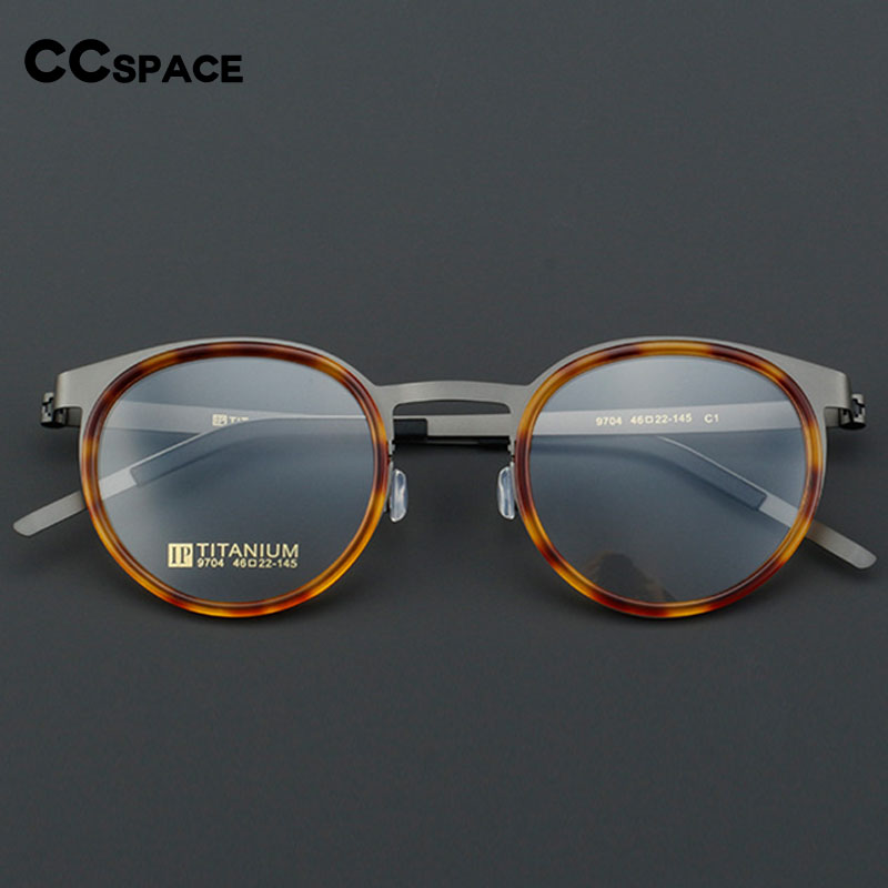 CCSpace Unisex Full Rim Round Titanium Handcrafted Eyeglasses 55025 Full Rim CCspace   