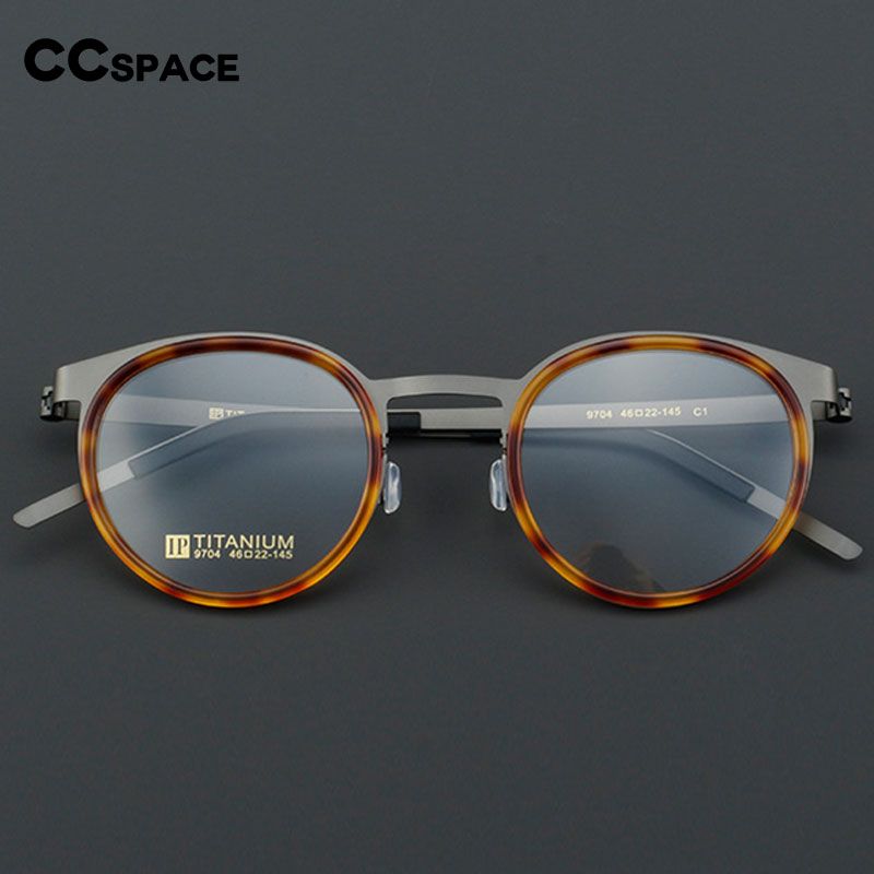 CCspace Unisex Full Rim Round Titanium Handcrafted Eyeglasses 55025 Full Rim CCspace   