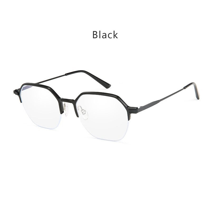 Hdcrafter Unisex Semi Rim Polygon Titanium Eyeglasses 6127 Semi Rim Hdcrafter Eyeglasses Black  