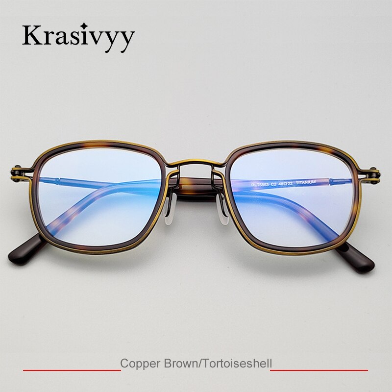 Krasivyy Men's Full Rim Square Titanium Acetate Eyeglasses Rlt5863 Full Rim Krasivyy Tortoiseshell CN 
