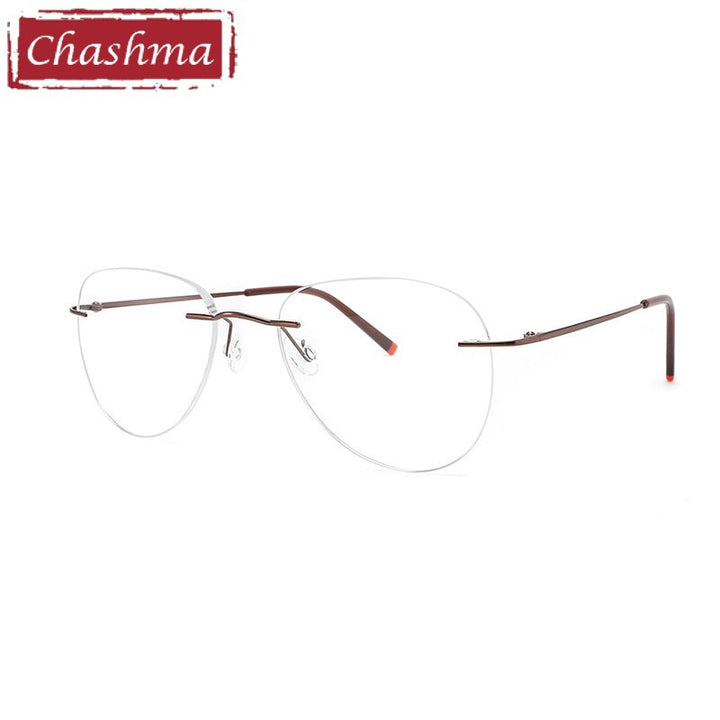 Chashma Ottica Unisex Rimless Customized Shape Lens Square Titanium Eyeglasses 8011 Rimless Chashma Ottica Brown  