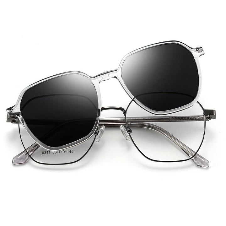 Kansept Full Rim Square Cat Eye Tr 90 Titanium Eyeglasses Clip On Polarized Sunglasses 8311 Sunglasses Kansept Gun-gray black  