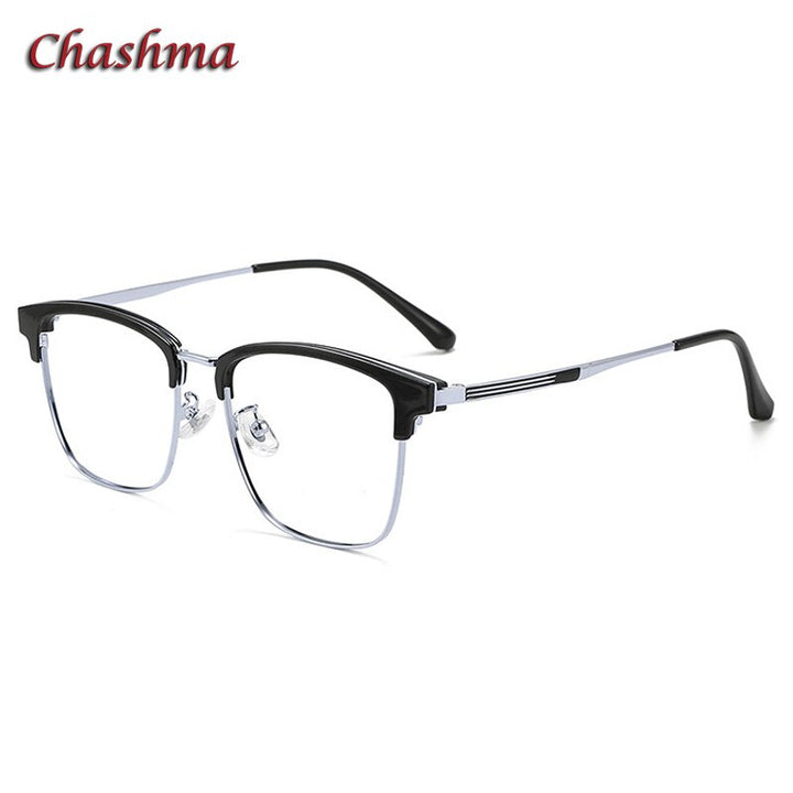 Chashma Unisex Semi Rim TR 90 Resin Stainless Steel Frame Eyeglasses 9603 Semi Rim Chashma Black Silver  