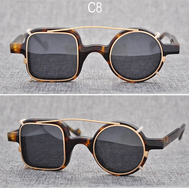 Yujo Unisex Full Rim Square Round Handcrafted Acetate Eyeglasses Clip On Sunglasses 002 Clip On Sunglasses Yujo C8 China 