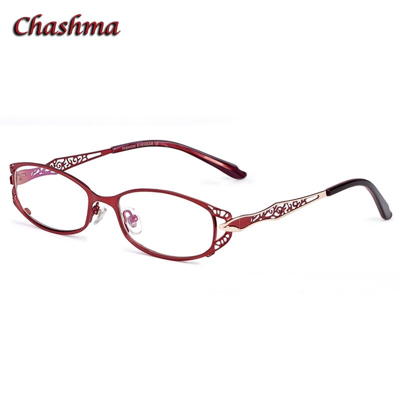 Chashma Ochki Women's Full Rim Oval Rectangle Stainless Steel Eyeglasses 8982 Full Rim Chashma Ochki Red  