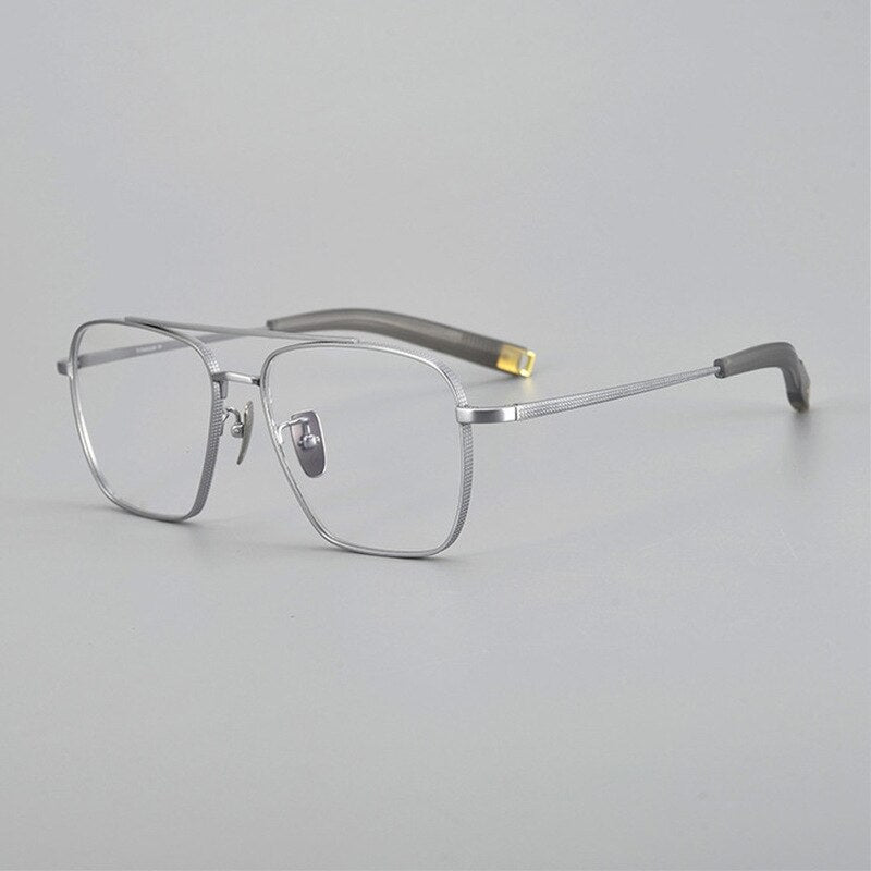 KatKani Unisex Full Rim Polygon Square Titanium Double Bridge Eyeglasses 50004 Full Rim KatKani Eyeglasses Silver  