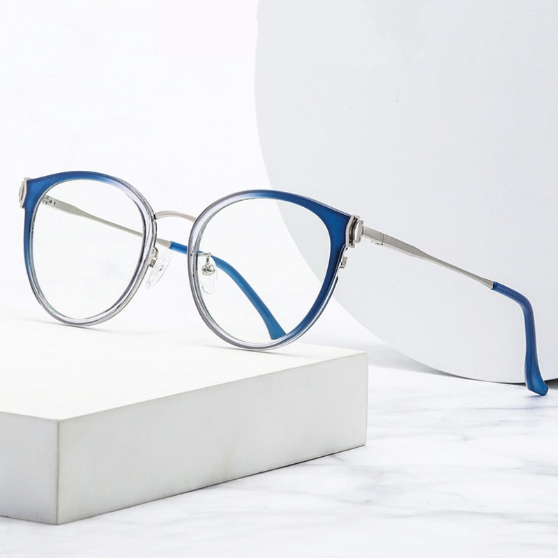Hotony Women's Full Rim Round Cat Eye Acetate Alloy Eyeglasses Tj879 Full Rim Hotony   