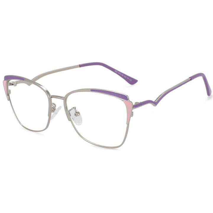 CCSpace Unisex Full Rim Square Cat Eye Acetate Alloy Frame Eyeglasses 54111 Full Rim CCspace CN silver-purple 