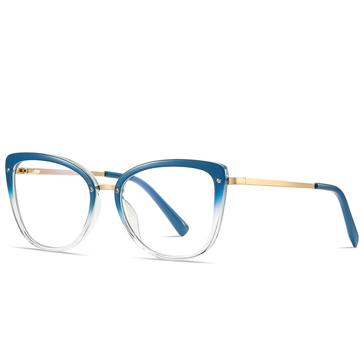 Gmei Women's Full Rim TR 90 Metal Cat Eye Frame Eyeglasses 2076 Full Rim Gmei Optical C6 Blue  