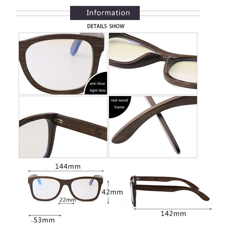 Hdcrafter Men's Full Rim Square Wood Eyeglasses 5677 Full Rim Hdcrafter Eyeglasses   