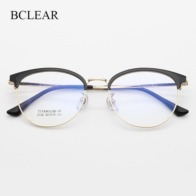 Bclear Unisex Full Rim Round Titanium Acetate Frame Browline Eyeglasses My2122 Full Rim Bclear   